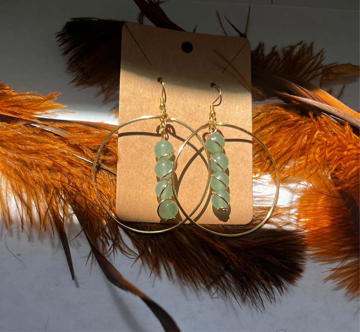 Green Aventurine Wire Hoops